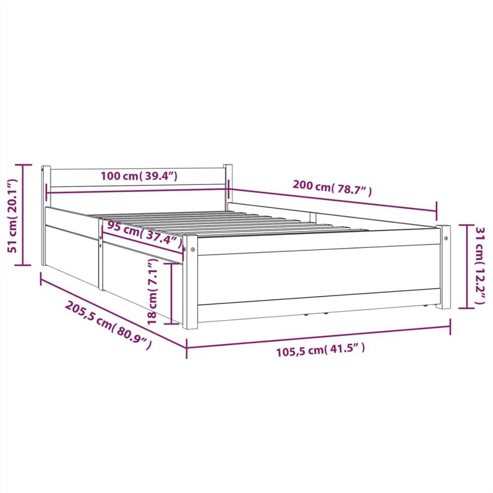 Bed Frame with Drawers White 100x200 cm