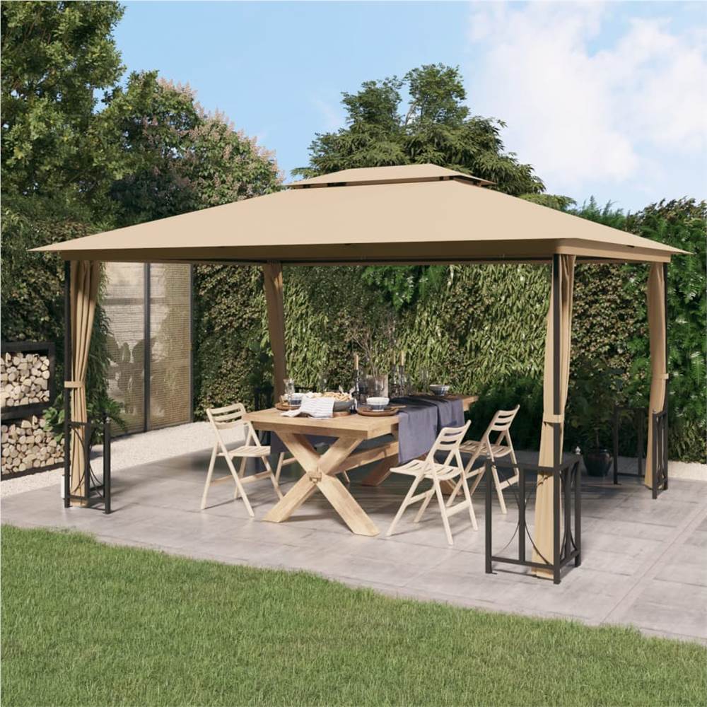 Gazebo with Sidewalls&Double Roofs 3x4 m Taupe
