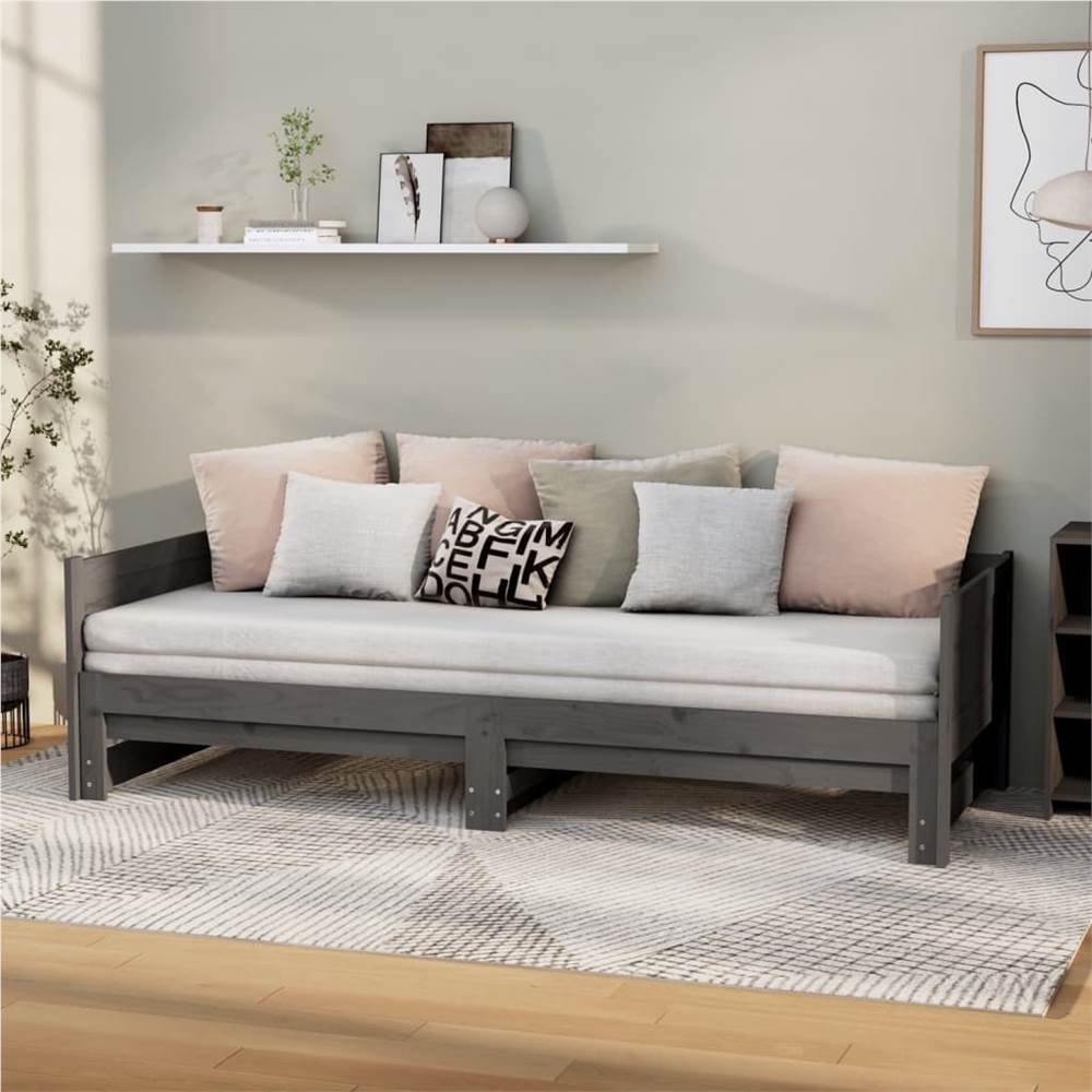 

Pull-out Day Bed Grey Solid Wood Pine 2x(90x190) cm