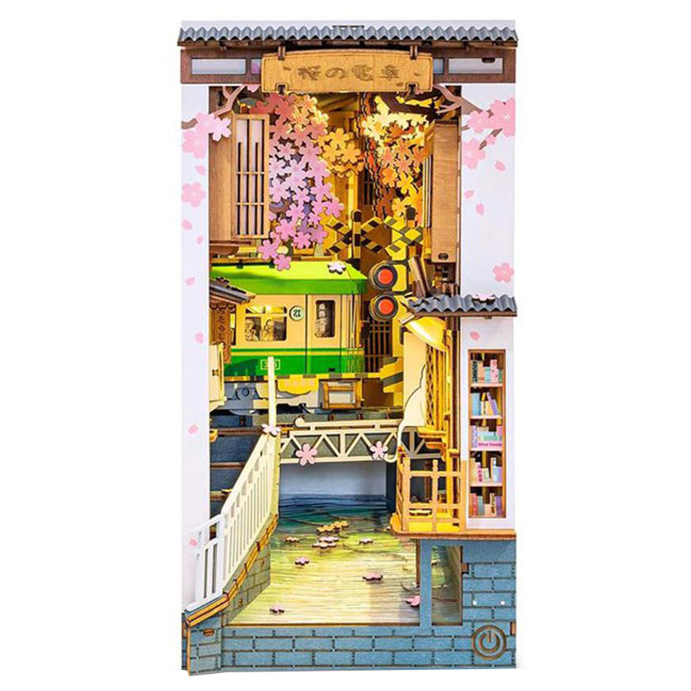 

ROBOTIME TGB01 Rolife Sakura Densya 3D Wooden Puzzle DIY Miniature House Book Nook Kit, 340Pcs