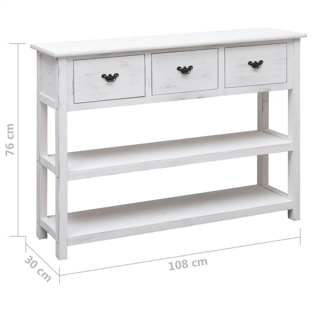Sideboard Antique White 108x30x76 cm Solid Paulownia Wood