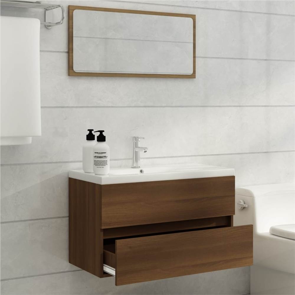 Sink Cabinet with Built-in Basin Brown Oak Engineered Wood