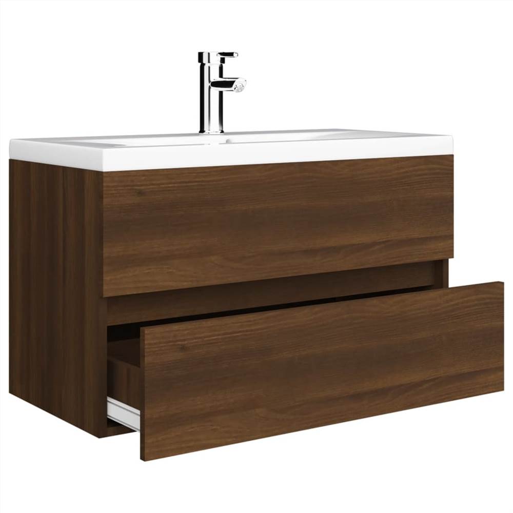 Sink Cabinet with Built-in Basin Brown Oak Engineered Wood