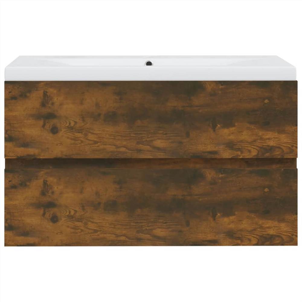 Sink Cabinet With Built-in Basin Smoked Oak Engineered Wood 8 Sink Cabinet with Built-in Basin Smoked Oak Engineered Wood