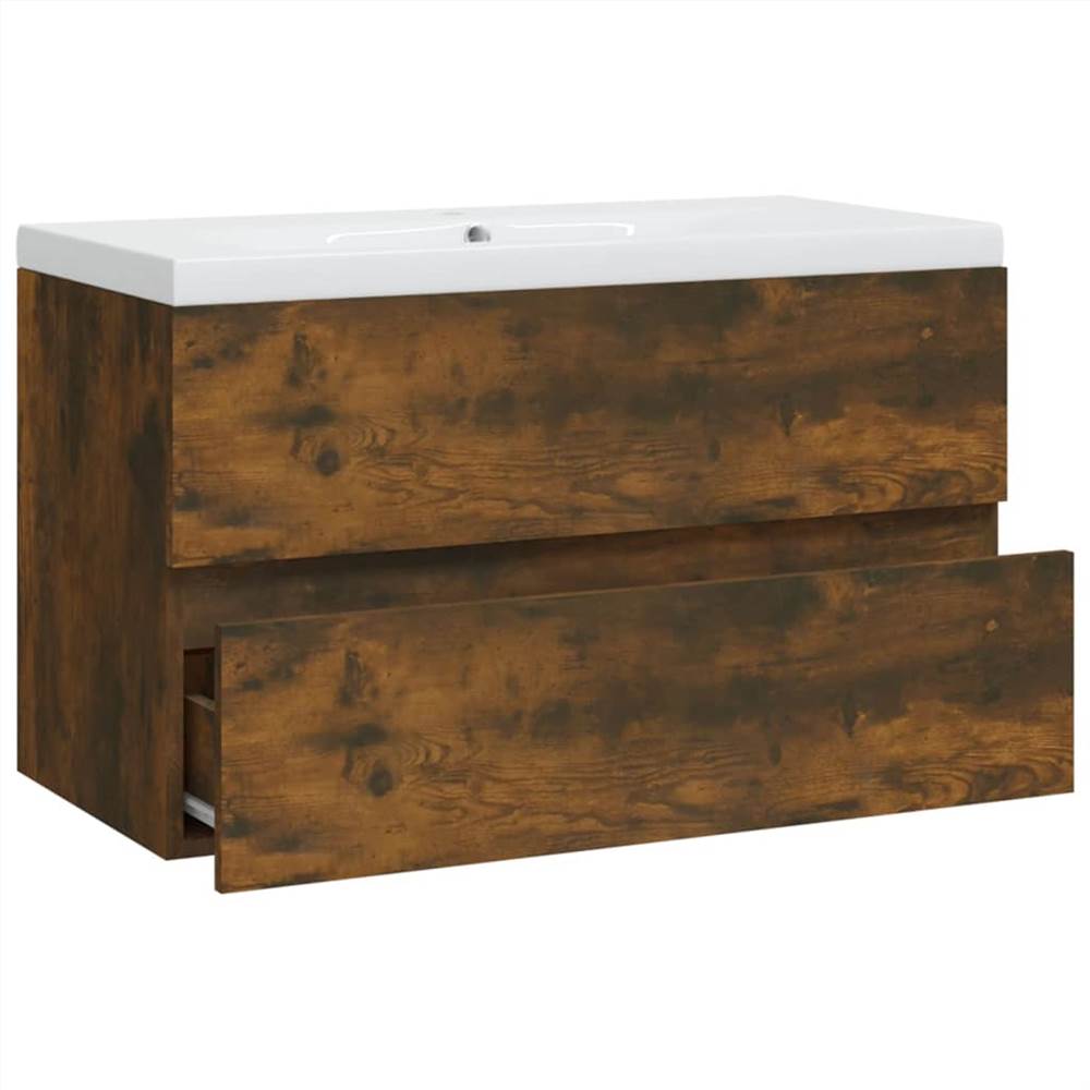 Sink Cabinet With Built-in Basin Smoked Oak Engineered Wood 10 Sink Cabinet with Built-in Basin Smoked Oak Engineered Wood