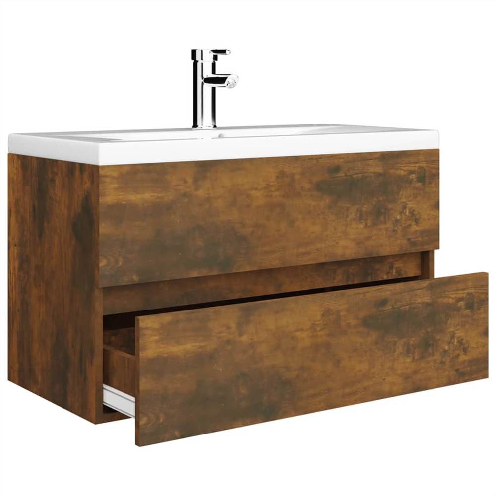 Sink Cabinet With Built-in Basin Smoked Oak Engineered Wood 9 Sink Cabinet with Built-in Basin Smoked Oak Engineered Wood