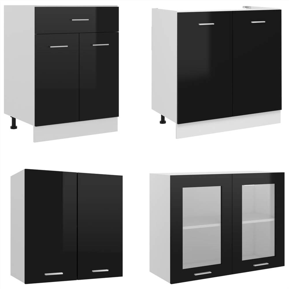 4 Piece Kitchen Cabinet Set with Worktop High Gloss Black