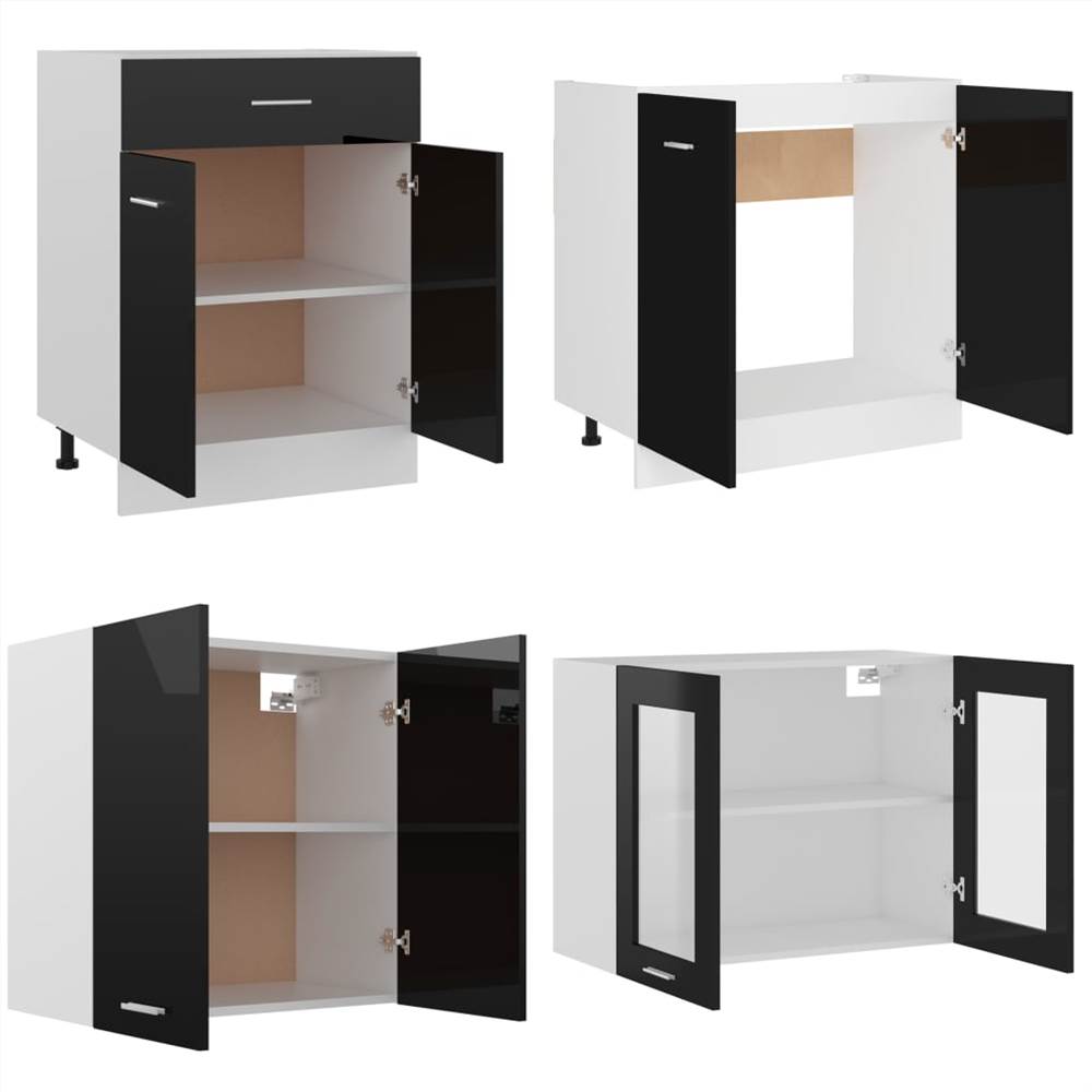 4 Piece Kitchen Cabinet Set with Worktop High Gloss Black