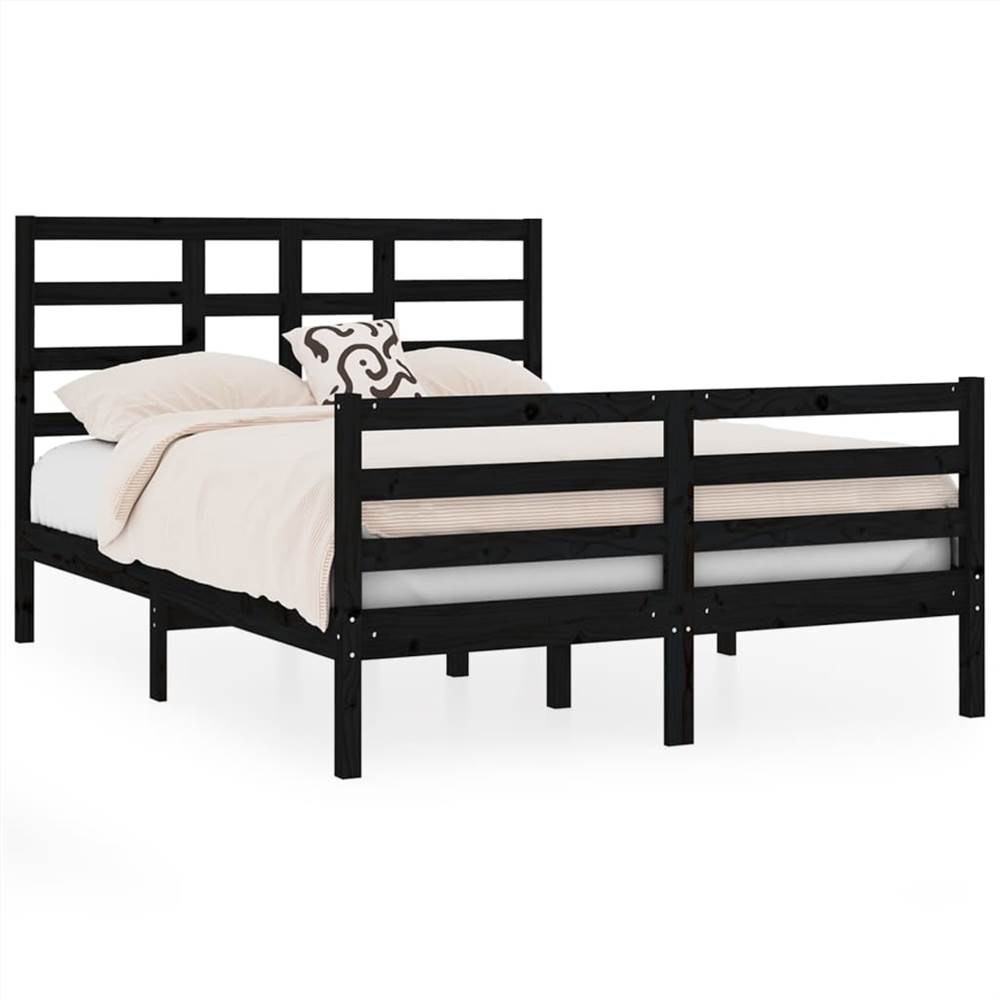 Bed Frame Black Solid Wood 120x190 cm 4FT Small Double