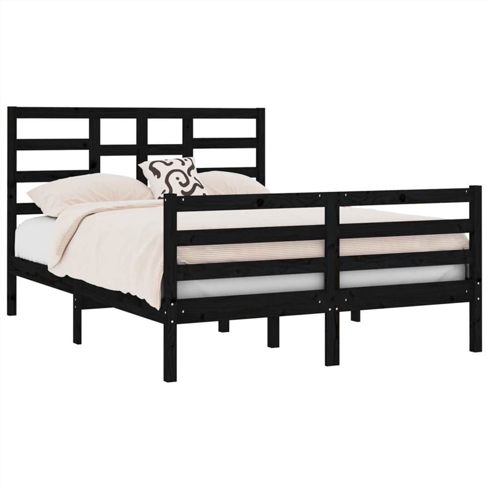 Bed Frame Black Solid Wood 120x190 cm 4FT Small Double