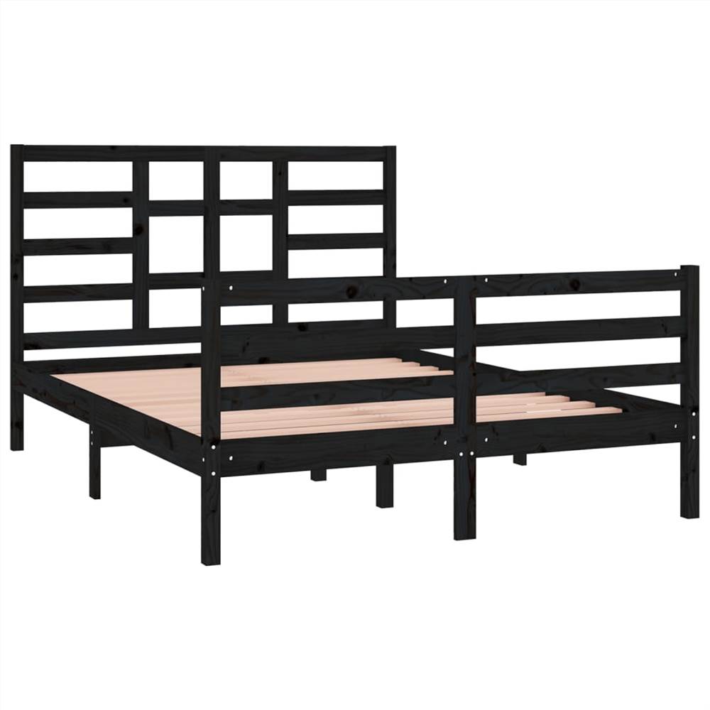 Bed Frame Black Solid Wood 120x190 cm 4FT Small Double