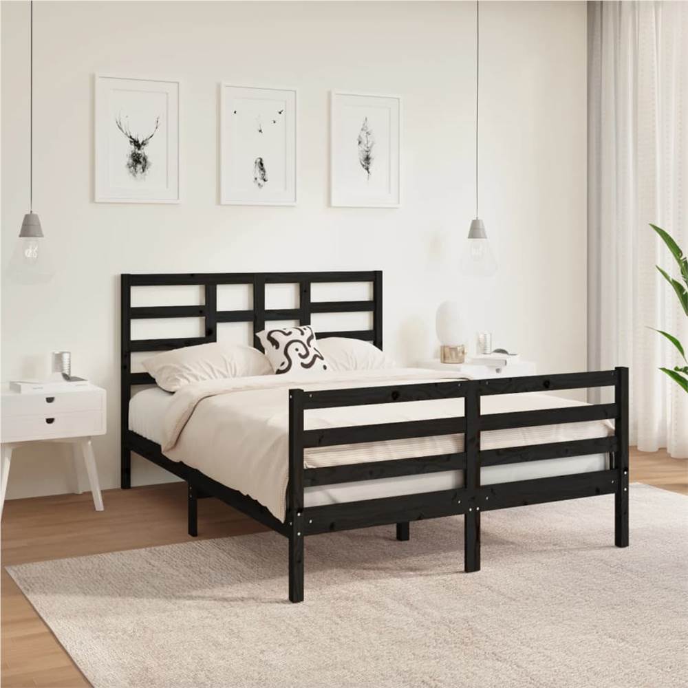 

Bed Frame Black Solid Wood 135x190 cm 4FT6 Double