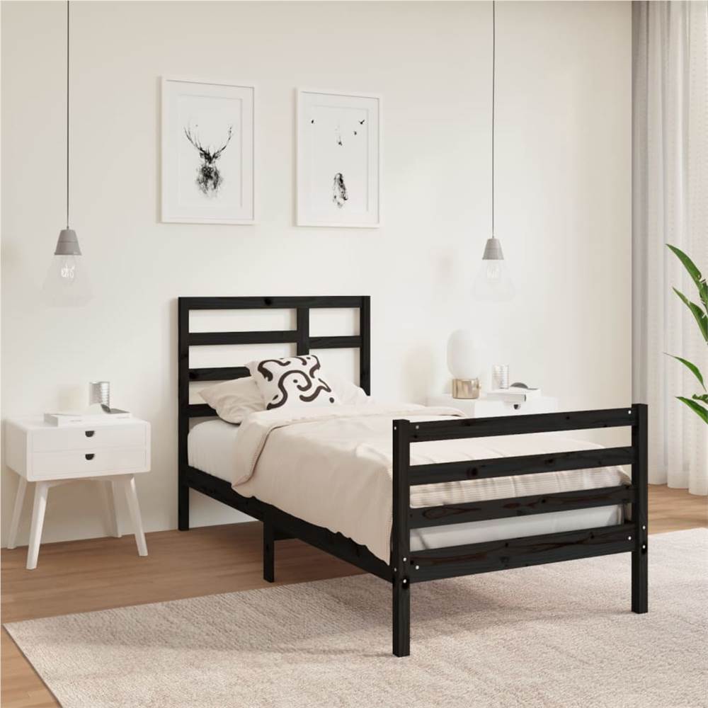 

Bed Frame Black Solid Wood 75x190 cm 2FT6 Small Single