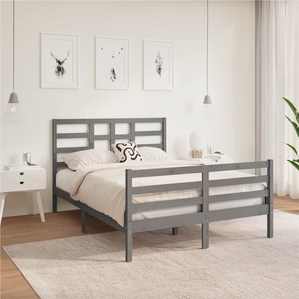 

Bed Frame Grey Solid Wood 140x190 cm