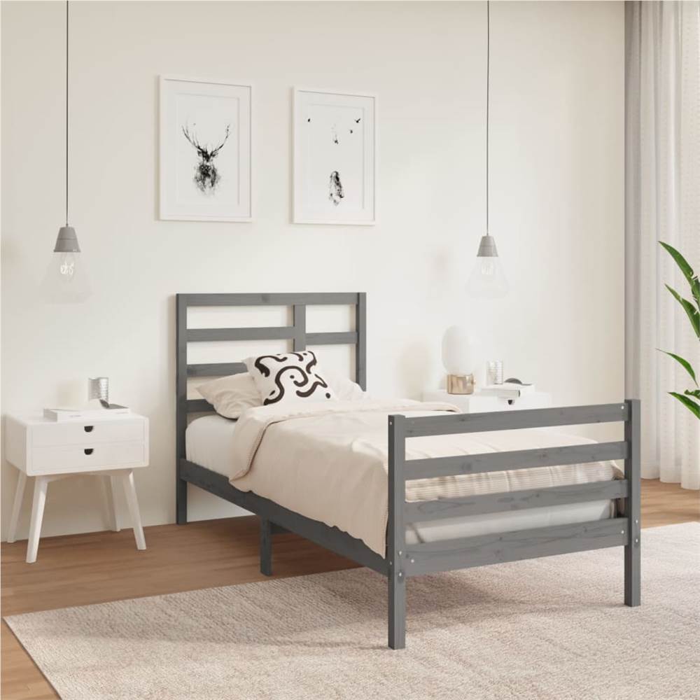 

Bed Frame Grey Solid Wood 90x190 cm 3FT Single