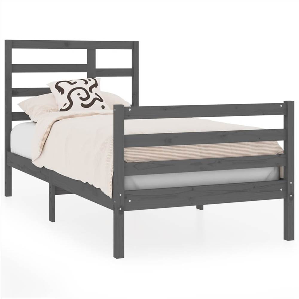 Bed Frame Grey Solid Wood 90x190 cm 3FT Single