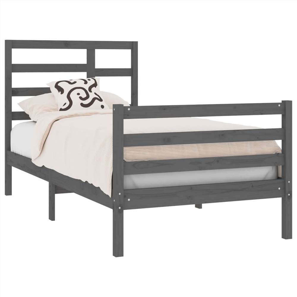 Bed Frame Grey Solid Wood 90x190 cm 3FT Single