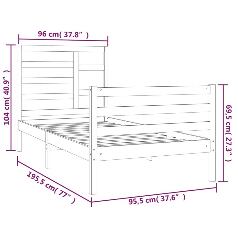 Bed Frame Grey Solid Wood 90x190 cm 3FT Single