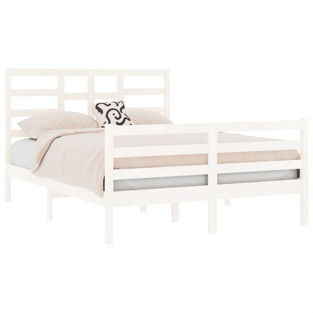 Bed Frame White Solid Wood 120x190 cm 4FT Small Double