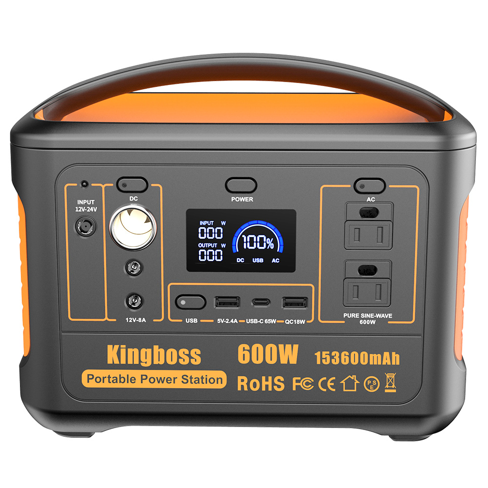 Kingboss 600 W-os hordozható erőmű, 568 WH 153600 mAh kültéri napelem generátor QC3.0/AC/USB DC/USB-C kimenettel - narancs
