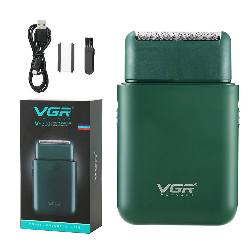 VGR V-390 Tragbarer Mini-Elektrorasierer, Barttrimmer-Rasierer, 2 Klingen mit hin- und hergehender Rasur, USB-Aufladung, 45 Minuten Laufzeit – Grün
