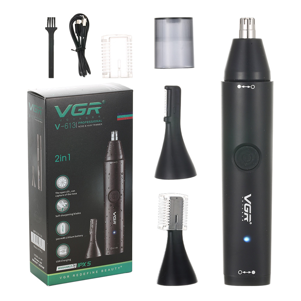 

VGR V-613 2-in-1 Electric Nose Hair Trimmer, Portable Rechargeable Hair Remover, Support Body Washing, 150min Runtime