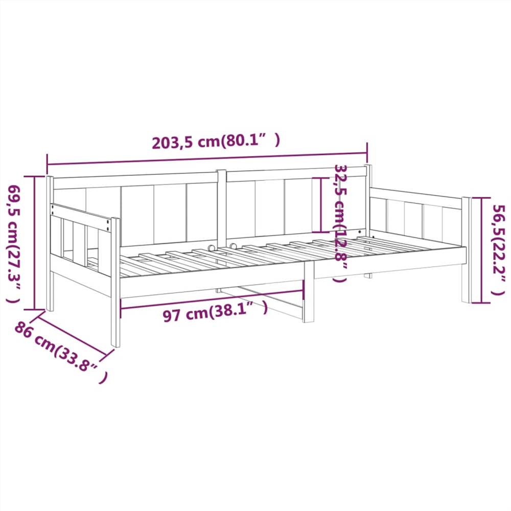 Day Bed Black Solid Wood Pine 80x200 cm