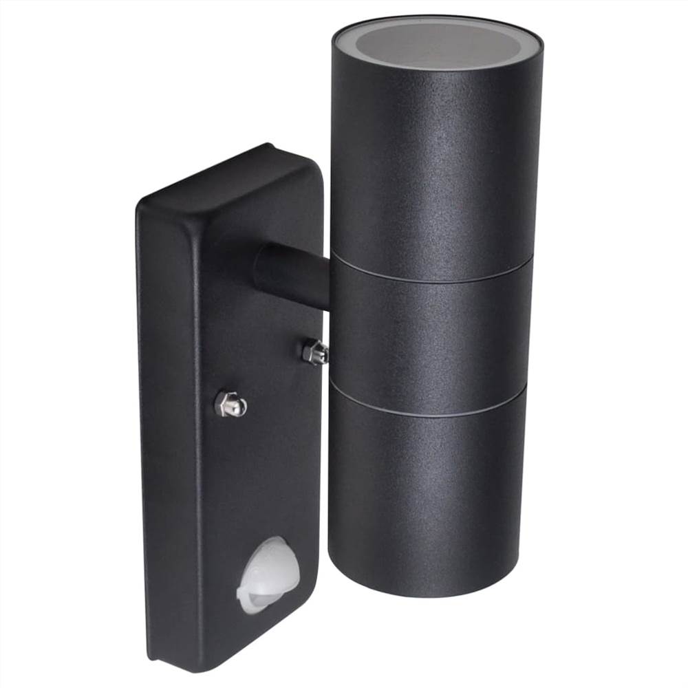 LED Wall Lamp Stainless Steel Cylinder Shape Black Sensor