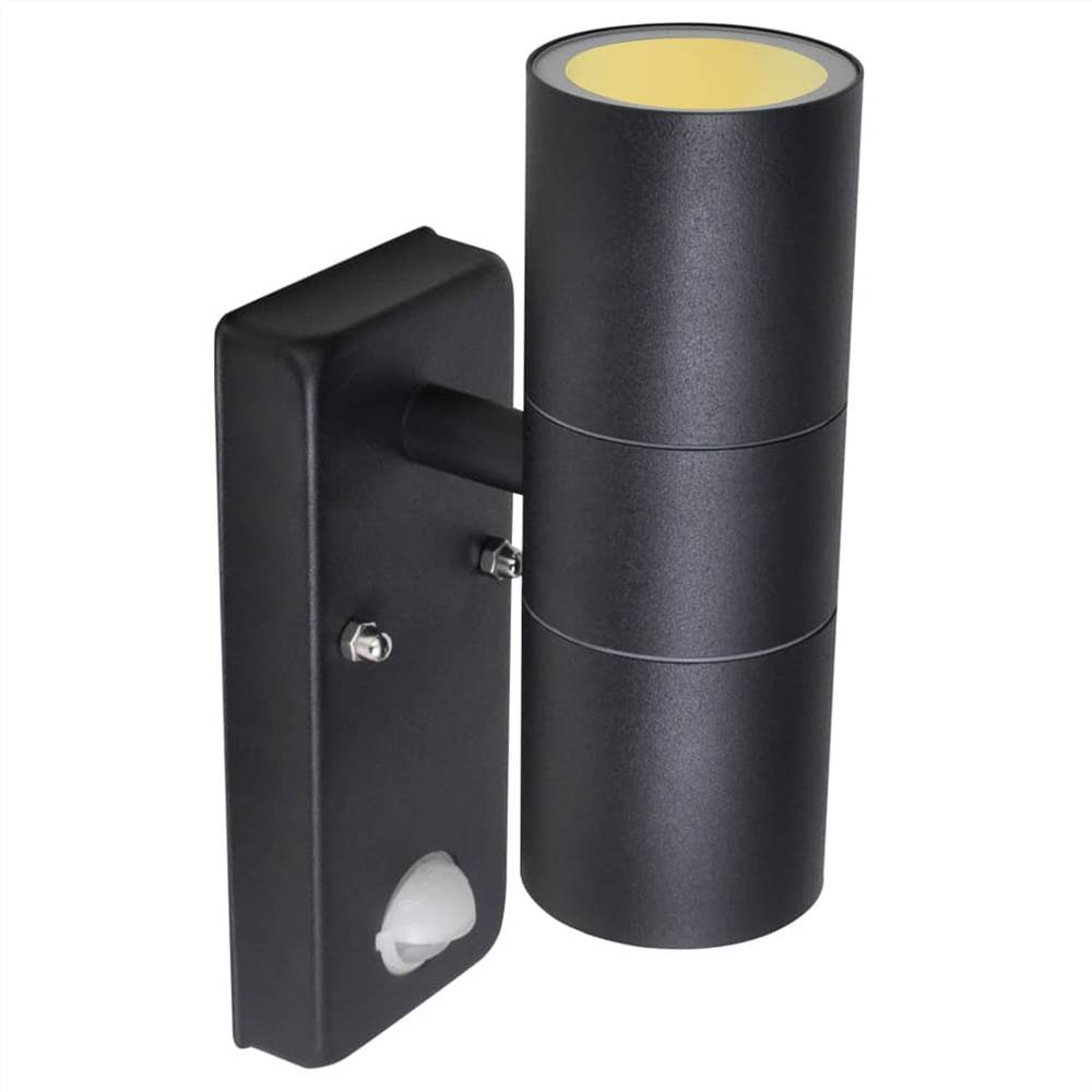 LED Wall Lamp Stainless Steel Cylinder Shape Black Sensor