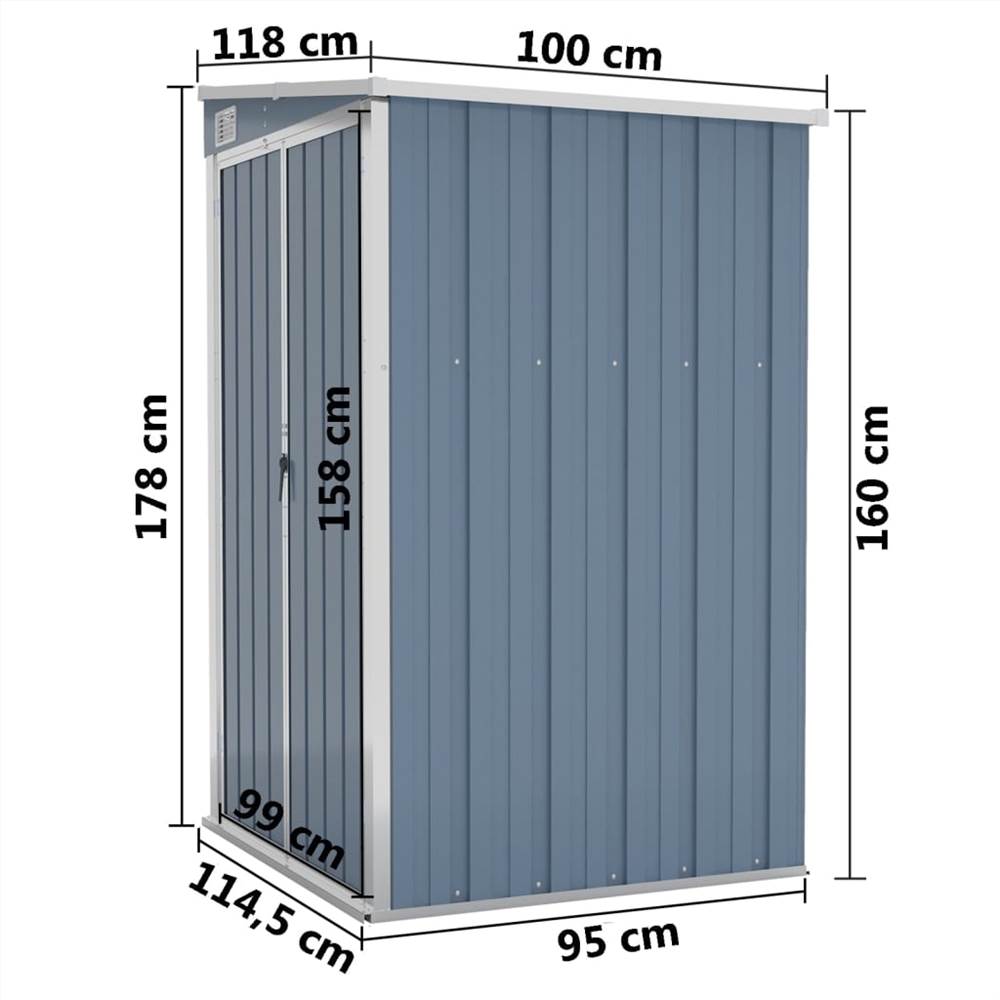 Wall-mounted Garden Shed Grey 118x100x178 cm Galvanised Steel