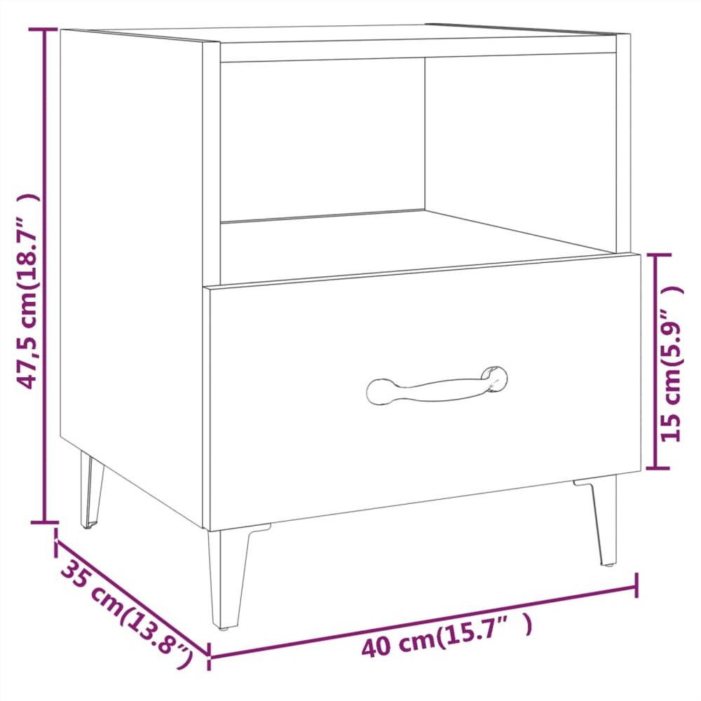 Bedside Cabinet White Engineered Wood
