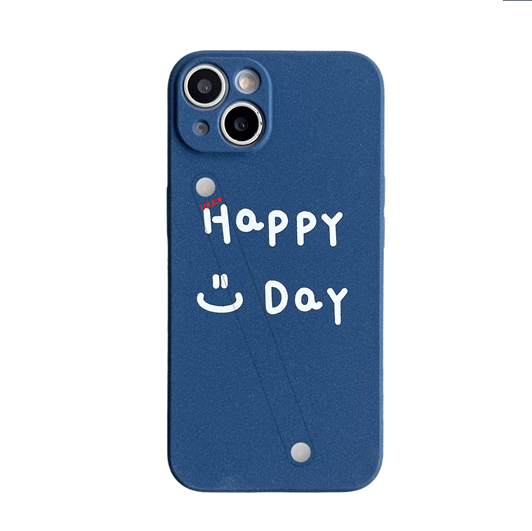 

Happy Day English Finger Strap Phone Protective Shell for iPhone 13 - Blue