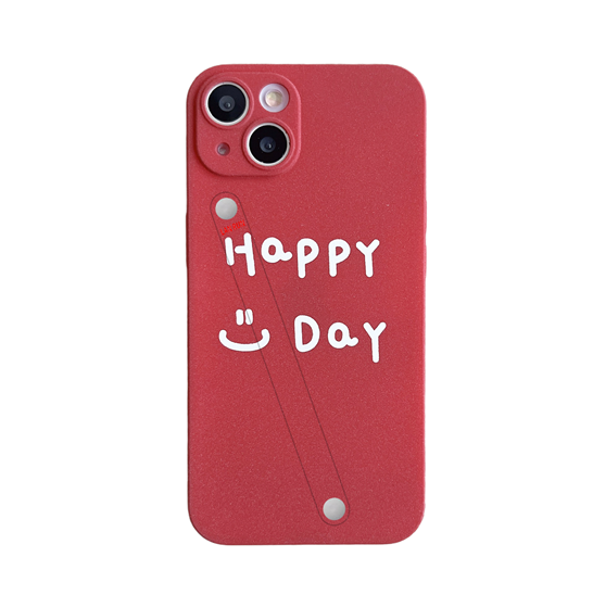 Happy Day English Finger Strap Phone Protective Shell για iPhone 13 - Κόκκινο