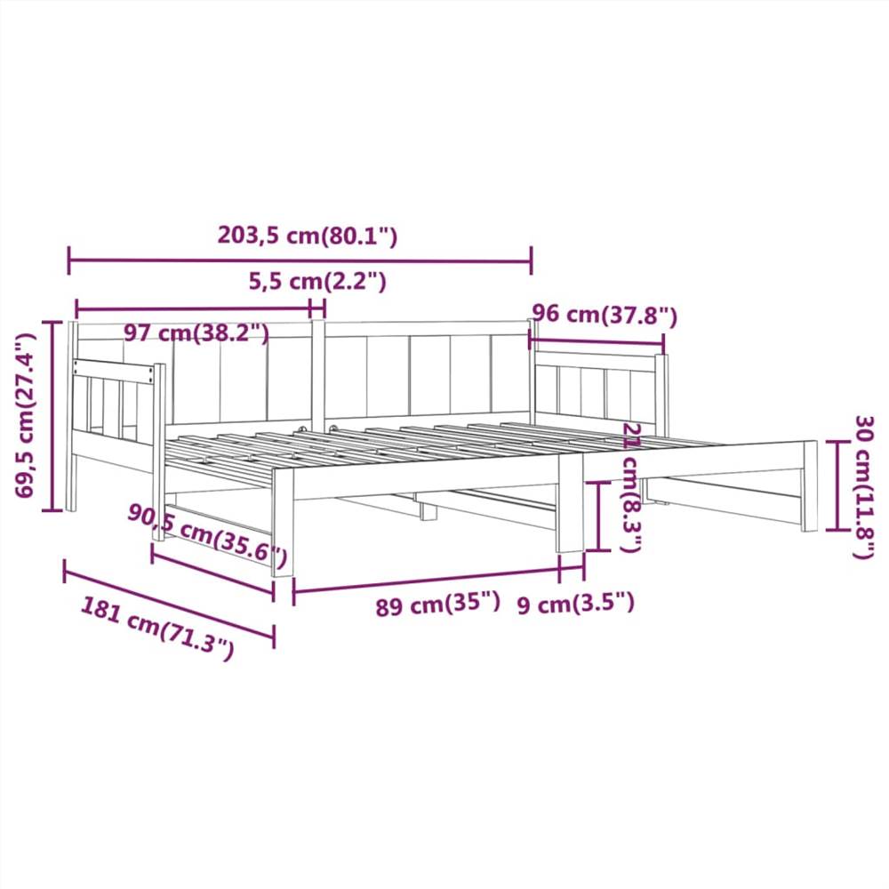 Pull-out Day Bed Honey Brown Solid Wood Pine 2x(90x200) cm