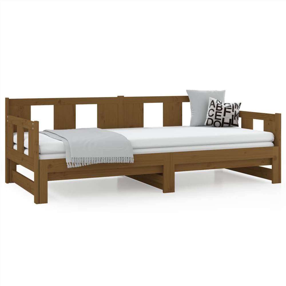 Pullout Day Bed Honey Brown Solid Wood Pine 2x(90x200) cm