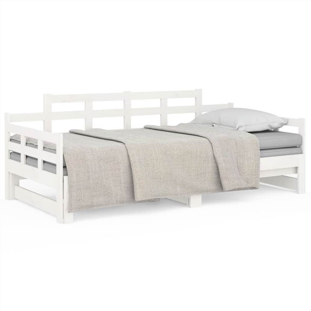 Pull-out Day Bed White Solid Wood Pine 2x(90x190) cm