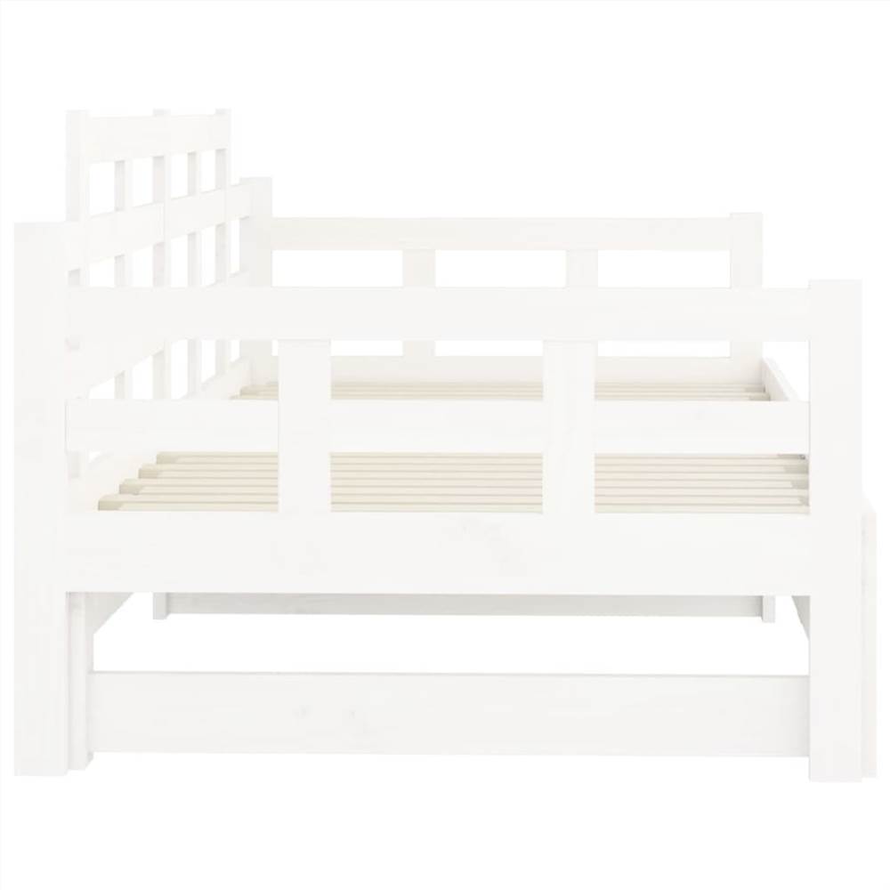 Pull-out Day Bed White Solid Wood Pine 2x(90x190) cm