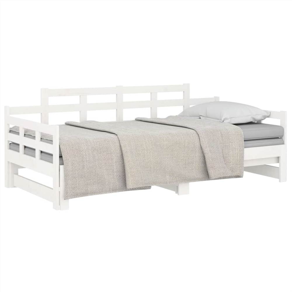 Pull-out Day Bed White Solid Wood Pine 2x(90x190) cm