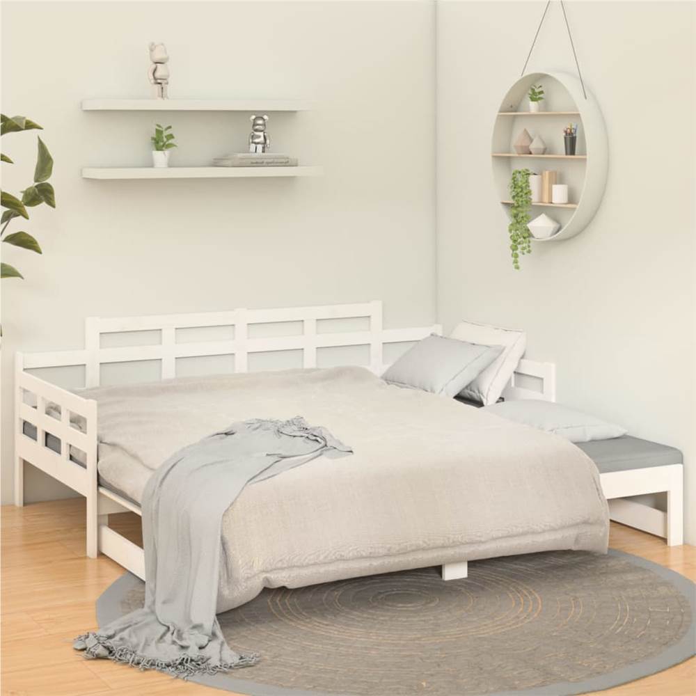Pull-out Day Bed White Solid Wood Pine 2x(90x190) cm