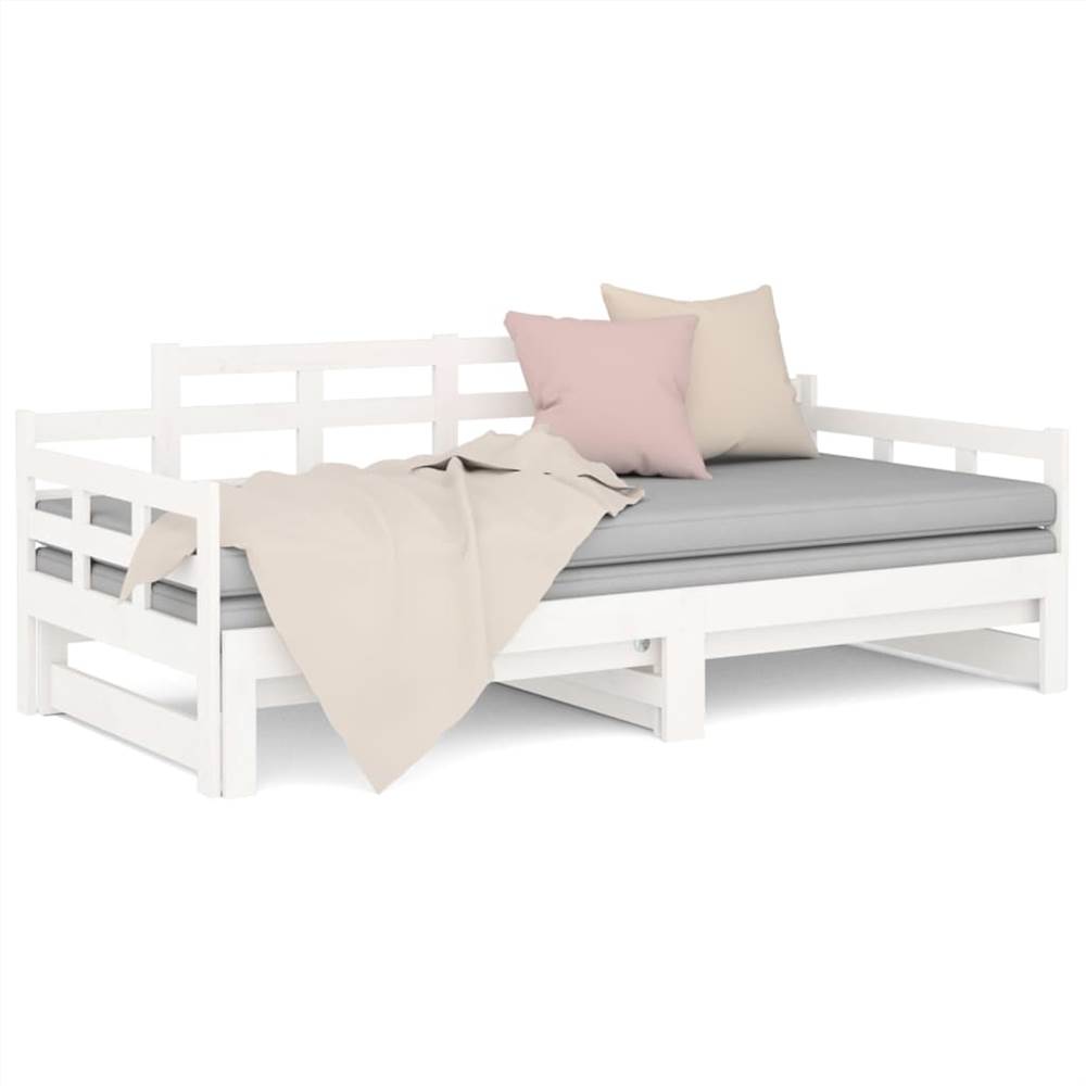 Pull-out Day Bed White Solid Wood Pine 2x(90x190) cm