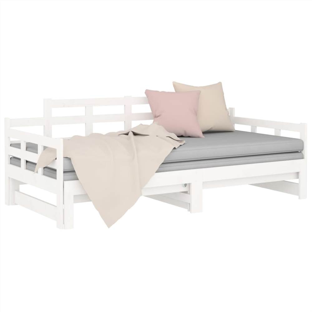 Pull-out Day Bed White Solid Wood Pine 2x(90x190) cm
