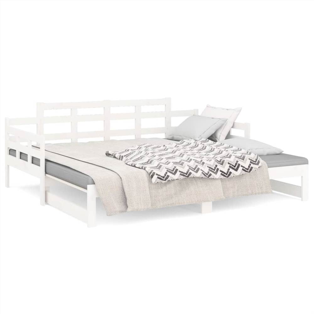 Pull-out Day Bed White Solid Wood Pine 2x(90x190) cm