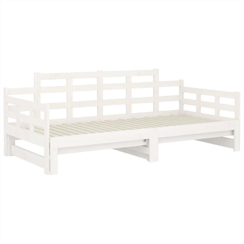 Pull-out Day Bed White Solid Wood Pine 2x(90x190) cm