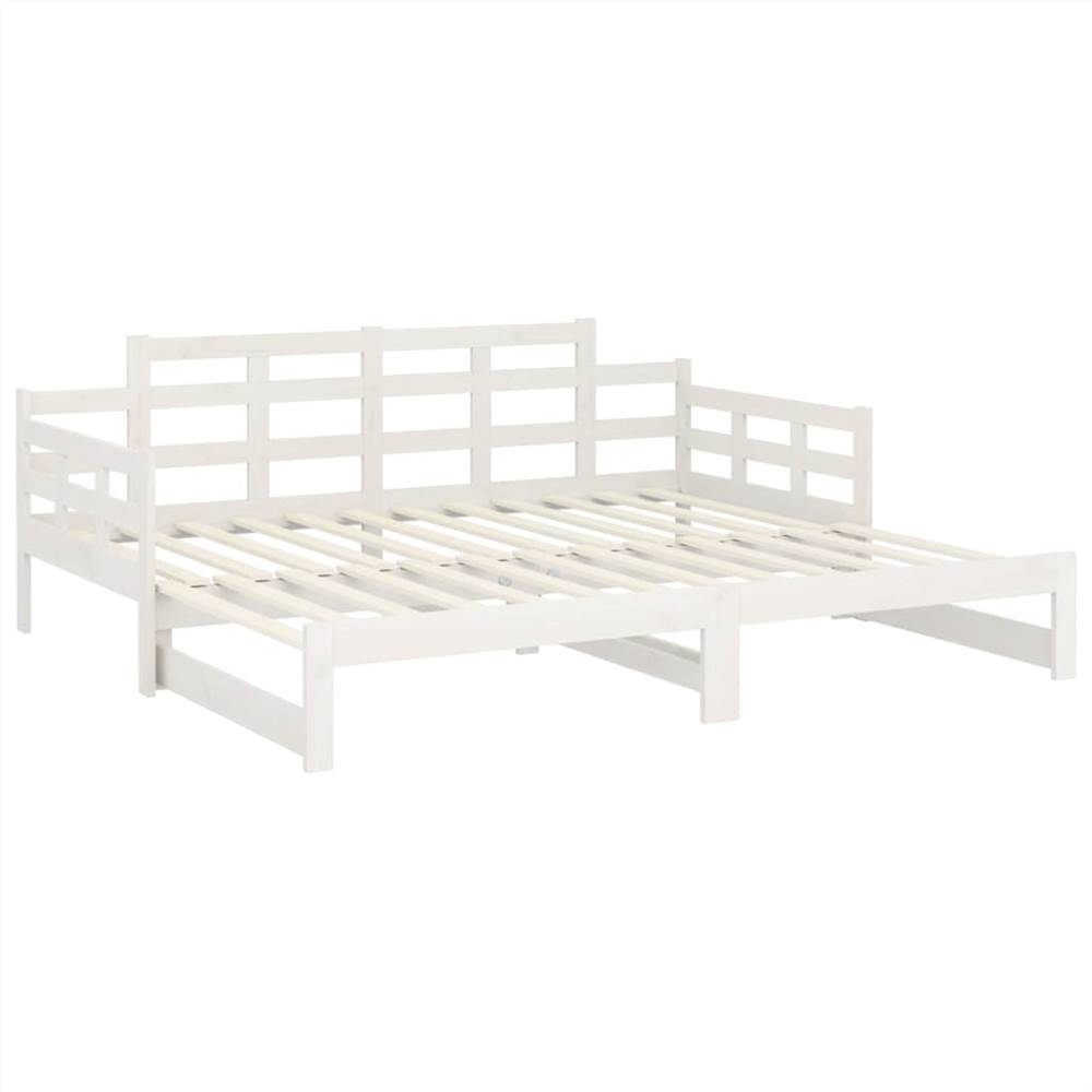 Pull-out Day Bed White Solid Wood Pine 2x(90x190) cm