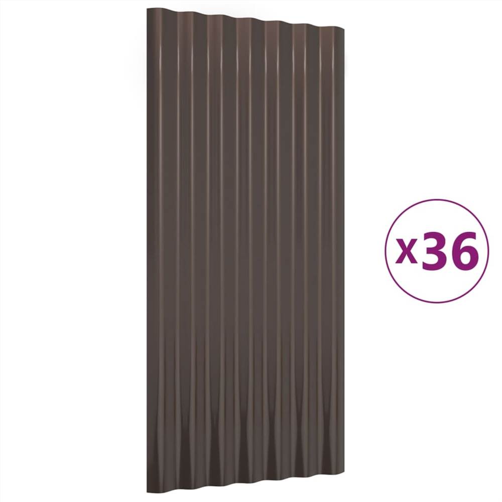 Roof Panels 36 pcs Powder-coated Steel Brown 80x36 cm