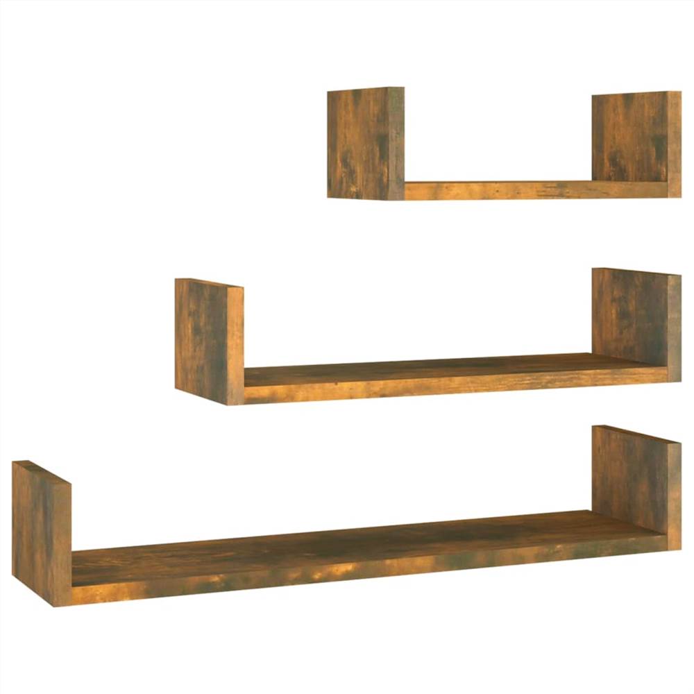 Wall Display Shelves 3 pcs Smoked Oak Engineered Wood