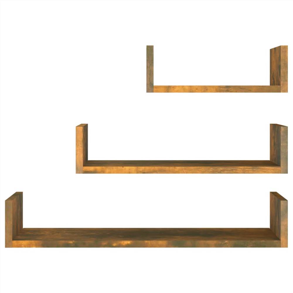 Wall Display Shelves 3 pcs Smoked Oak Engineered Wood
