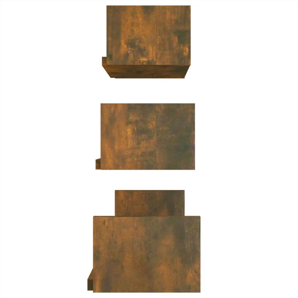 Wall Display Shelves 3 pcs Smoked Oak Engineered Wood