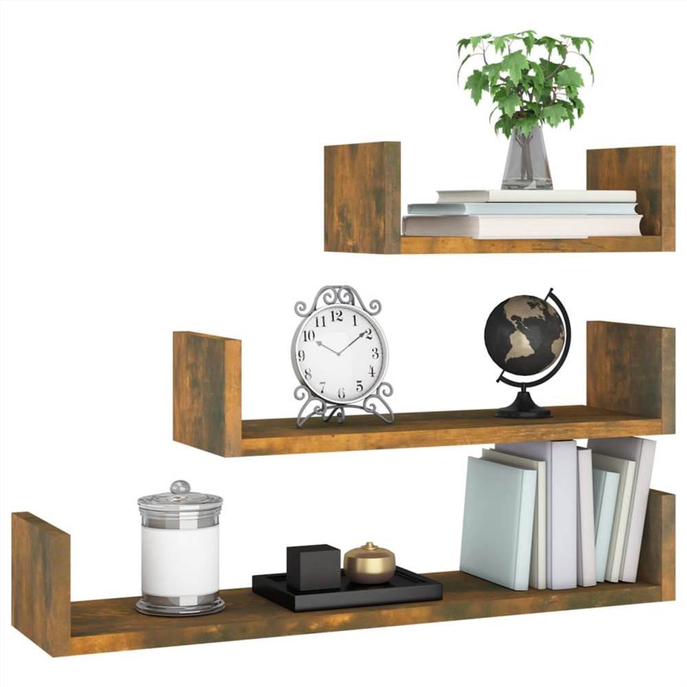 Wall Display Shelves 3 pcs Smoked Oak Engineered Wood