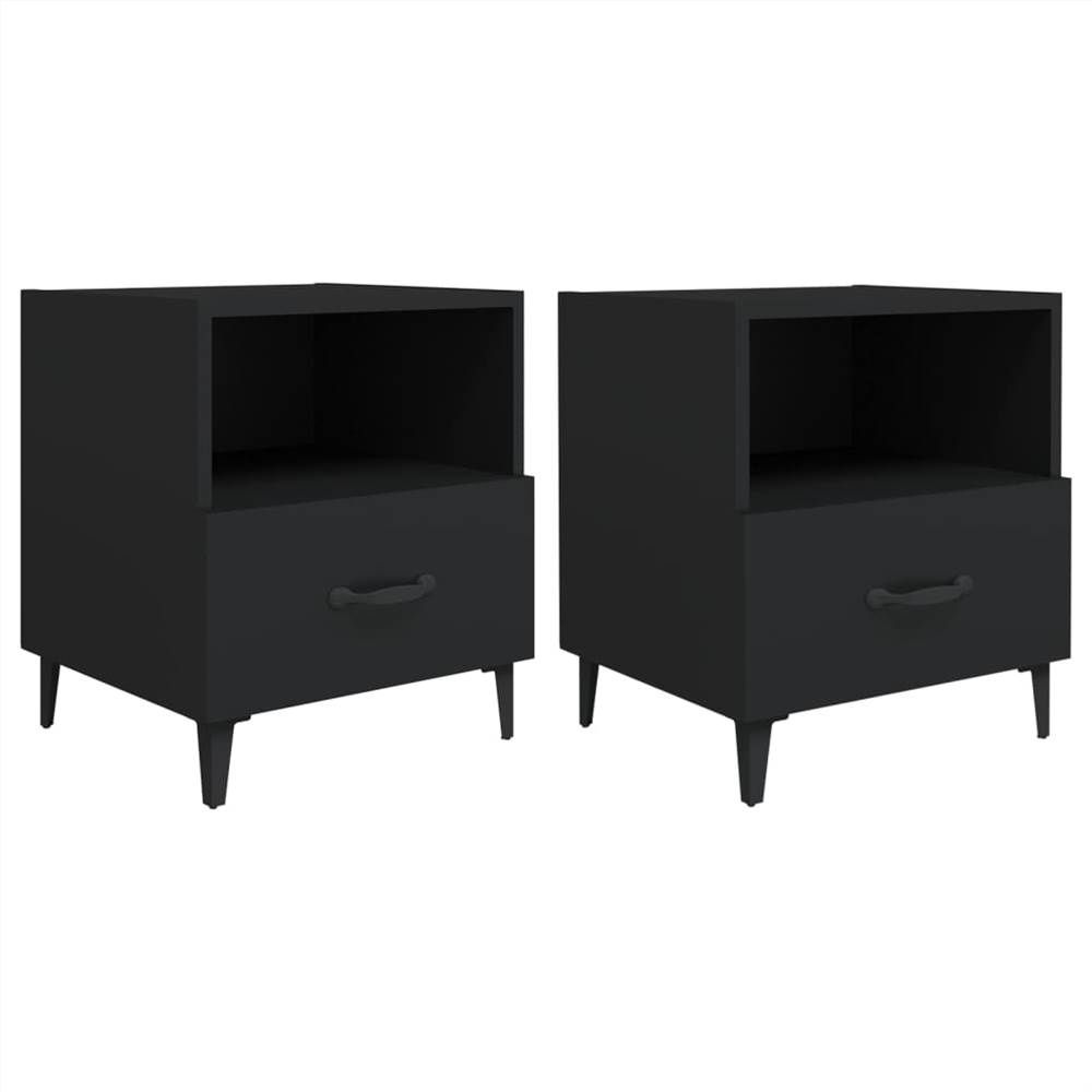 Bedside 2 pcs Black Engineered Wood